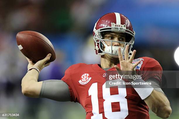 Alabama Crimson Tide quarterback Cooper Bateman during warmups for the College Football Playoff Semifinal at the Chick-fil-A Peach Bowl between the...