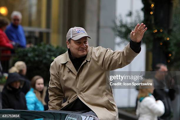 Gary Stokan, the Peach Bowl President and CEO rides in the Peach Bowl Parade before the College Football Playoff Semifinal at the Chick-fil-A Peach...