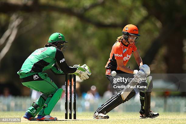 Lauren Ebsary of the Scorchers bats during the Women's Big Bash League match between the Melbourne Stars and the Perth Scorchers at Lilac Hill on...