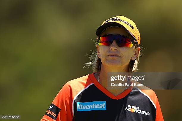 Lisa Keightley, coach of the Scorchers looks on during the Women's Big Bash League match between the Melbourne Stars and the Perth Scorchers at Lilac...