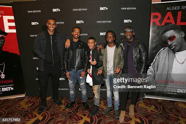 Keith Powers, Algee Smith, Dante Hoagland, Caleb McLaughlin, and Elijah Kelley attend the New Edition Story BET AMC Screenings Tour, New York on...