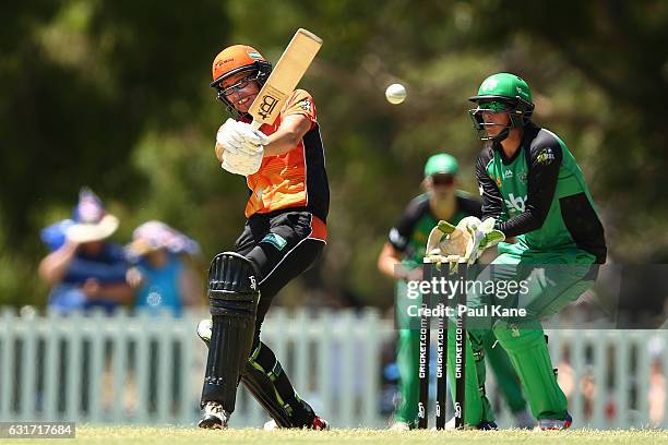 Lauren Ebsary of the Scorchers bats during the Women's Big Bash League match between the Melbourne Stars and the Perth Scorchers at Lilac Hill on...