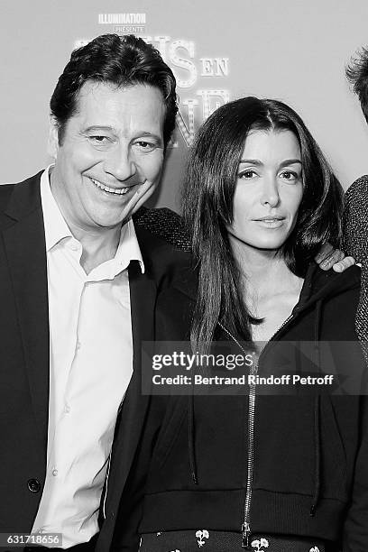 French voices of the movie, imitator Laurent Gerra and singer Jenifer Bartoli attend the "Tous en Scene" Paris Premiere at Le Grand Rex on January...