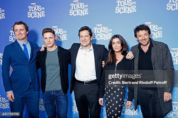 Director of the movie, Garth Jennings, French voices of the movie, Sacha Perez, imitator Laurent Gerra, singer Jenifer Bartoli and singer Patrick...