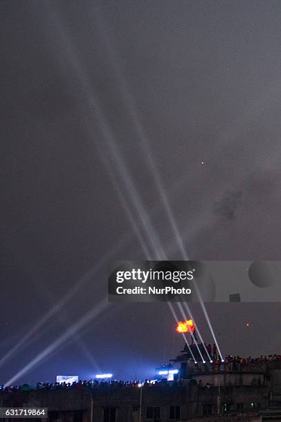 People take part at Shakrain festival in Dhaka on January 14, 2016.Shakrain is known as the kite festival in Bangladesh. Especially southern part of...