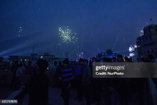 People take part at Shakrain festival in Dhaka on January 14, 2016.Shakrain is known as the kite festival in Bangladesh. Especially southern part of...