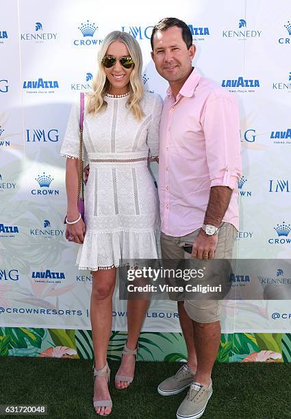 Ricky Ponting and wife Rianna Ponting arrive at the 2017 Australian Open party at Crown on January 15, 2017 in Melbourne, Australia.