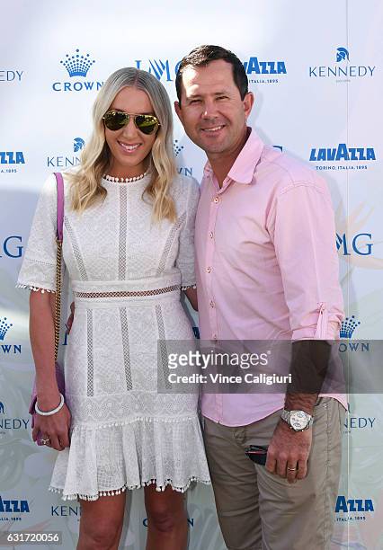 Ricky Ponting and wife Rianna Ponting arrive at the 2017 Australian Open party at Crown on January 15, 2017 in Melbourne, Australia.