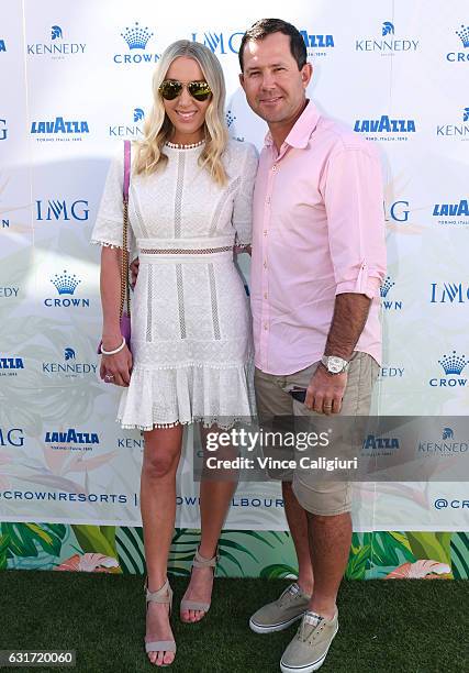 Ricky Ponting and wife Rianna Ponting arrive at the 2017 Australian Open party at Crown on January 15, 2017 in Melbourne, Australia.