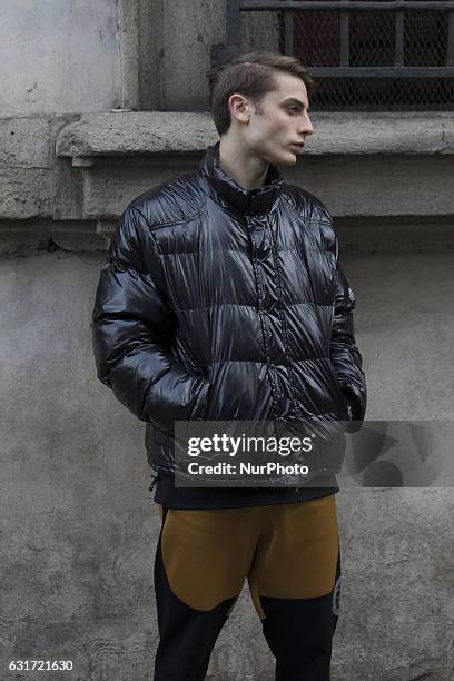 Model attends the Dolce &amp; Gabbana show during Milan Men's Fashion Week Fall/Winter 2017/18 on January 14, 2017 in Milan, Italy.