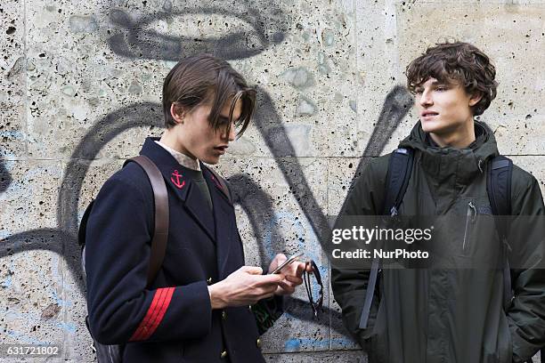 Models attend the Dolce &amp; Gabbana show during Milan Men's Fashion Week Fall/Winter 2017/18 on January 14, 2017 in Milan, Italy.