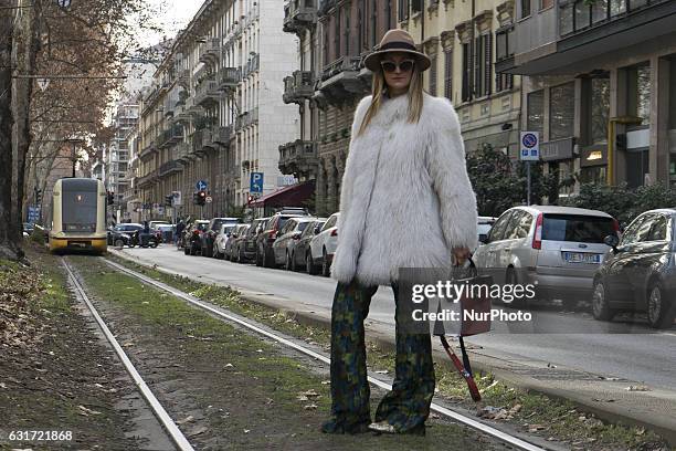 Model attends the Dolce &amp; Gabbana show during Milan Men's Fashion Week Fall/Winter 2017/18 on January 14, 2017 in Milan, Italy.