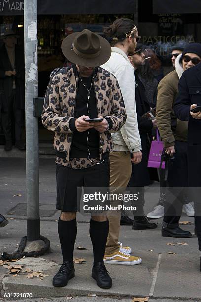 Model attends the Dolce &amp; Gabbana show during Milan Men's Fashion Week Fall/Winter 2017/18 on January 14, 2017 in Milan, Italy.