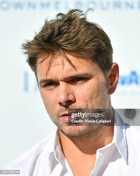 Stan Wawrinka of Switzerland arrives at the 2017 Australian Open party at Crown on January 15, 2017 in Melbourne, Australia.