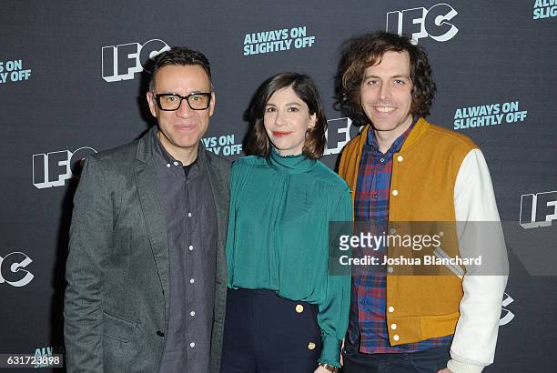 Executive producers and creators Fred Armisen, Carrie Brownstein and Jonathan Krisel attend the IFC presentation of Brockmire and Portlandia on...