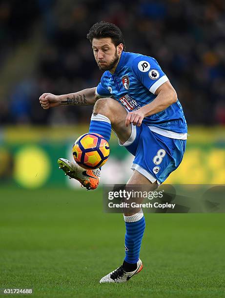 Harry Arter of AFC Bournemouth during the Premier League match between Hull City and AFC Bournemouth at KCOM Stadium on January 14, 2017 in Hull,...