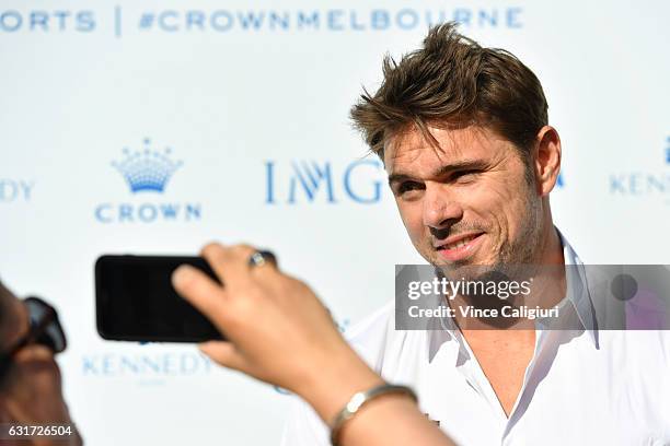 Stan Wawrinka of Switzerland arrives at the 2017 Australian Open party at Crown on January 15, 2017 in Melbourne, Australia.