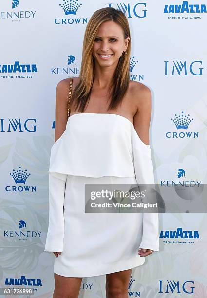 Britt Davis arrives at the 2017 Australian Open party at Crown on January 15, 2017 in Melbourne, Australia.