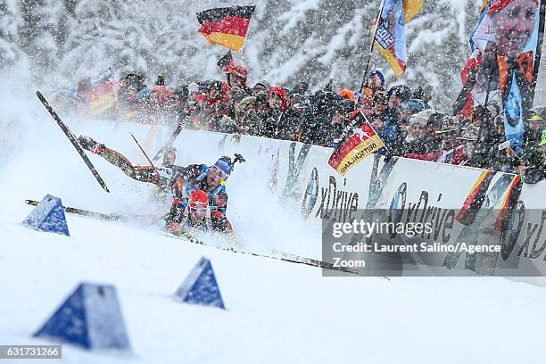 Arnd Peiffer of Germany crashes out, Simon Schempp of Germany crashes out during the IBU Biathlon World Cup Men's and Women's Pursuit on January 15,...