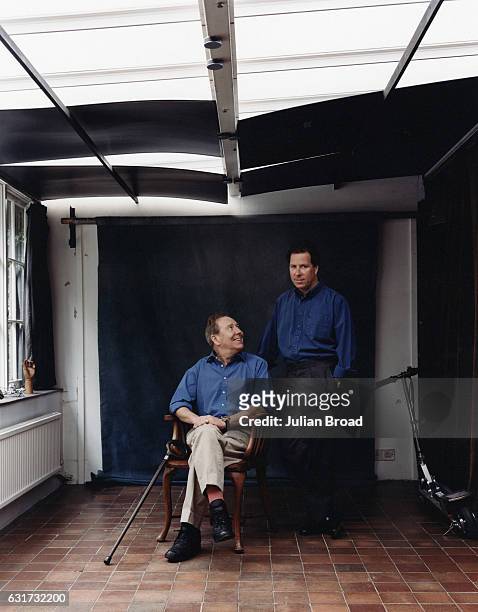 Photographer and film maker Lord Snowdon aka Antony Charles Robert Armstrong-Jones with his son David Linley are photographed for Vogue magazine in...