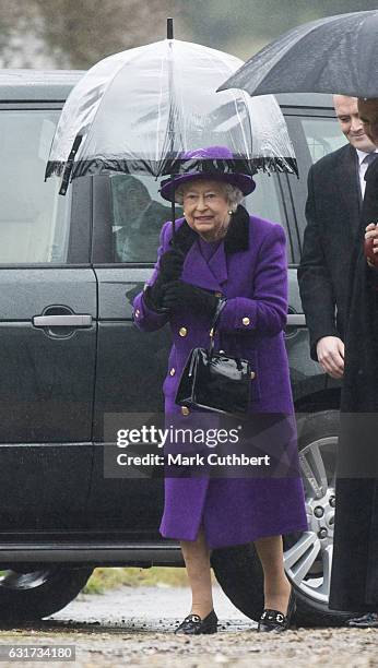 Queen Elizabeth II attends Sunday Church Service at St Mary the Virgin on January 15, 2017 in Flitcham, England.