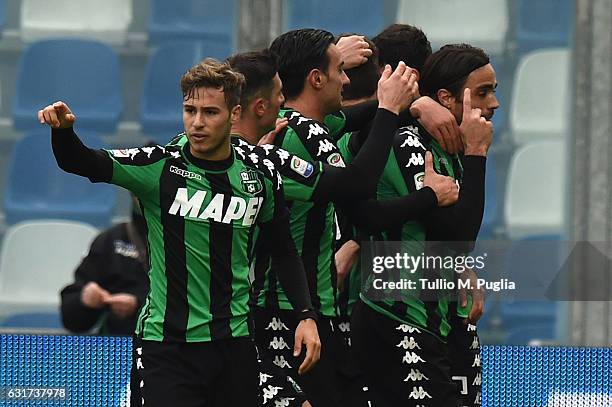 Alessandro Matri of Sassuolo celebrates after scoring the equalizing during the Serie A match between US Sassuolo and US Citta di Palermo at Mapei...