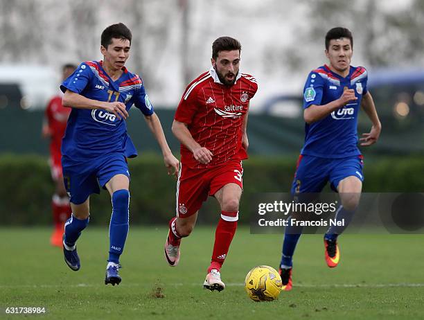 Graeme Shinnie of Aberdeen FC in action during the friendly match between Aberdeen FC and FC Bunyodkor at the Jebel Ali Centre of Excellence on...