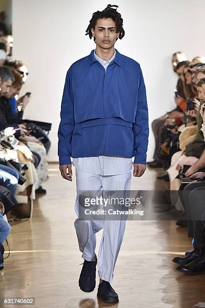 Model walks the runway at the Sunnei Autumn Winter 2017 fashion show during Milan Menswear Fashion Week on January 15, 2017 in Milan, Italy.
