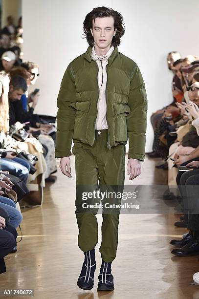 Model walks the runway at the Sunnei Autumn Winter 2017 fashion show during Milan Menswear Fashion Week on January 15, 2017 in Milan, Italy.