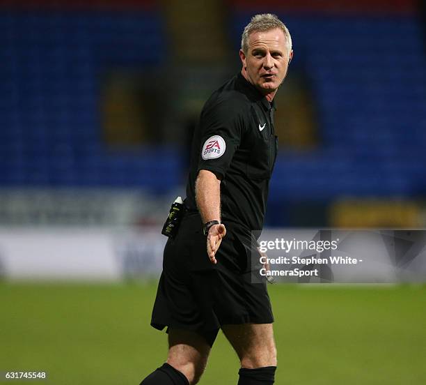 Referee Mark Heywood during the Sky Bet League One match between Bolton Wanderers and Swindon Town at Macron Stadium on January 14, 2017 in Bolton,...