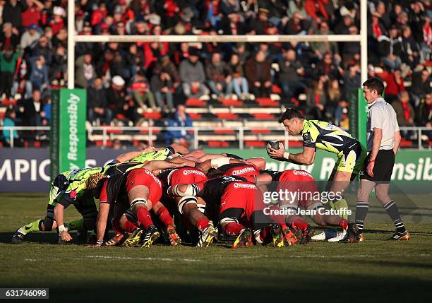 Mike Phillips of Sale Sharks in action during the European Rugby Champions Cup match between RC Toulon and Sale Sharks at Stade Mayol on January 15,...