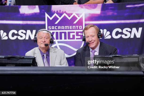 Sacramento Kings broadcaster Jerry Reynolds and Grant Napear look on during the game against the Detroit Pistons on January 10, 2017 at Golden 1...