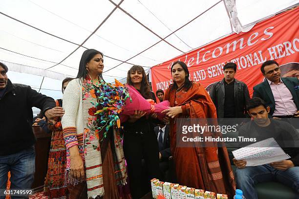 Indian wrestler Geeta Phogat during the centennial celebrations at Ramjas College, Delhi University, on January 12, 2017 in New Delhi, India....