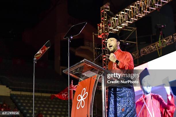 Vice-President of PPBM Dato' Seri Mukhriz bin Mahathir addressing supporters at the launch of the Malaysian United Indigenous Party. Malaysia's new...