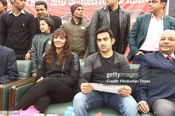 Indian wrestler Geeta Phogat and cricketer Gautam Gambhir during the centennial celebrations at Ramjas College, Delhi University, on January 12, 2017...