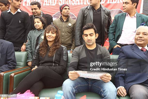 Indian wrestler Geeta Phogat and cricketer Gautam Gambhir during the centennial celebrations at Ramjas College, Delhi University, on January 12, 2017...