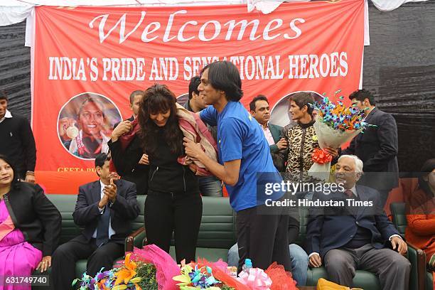 Indian wrestler Geeta Phogat during the centennial celebrations at Ramjas College, Delhi University, on January 12, 2017 in New Delhi, India....