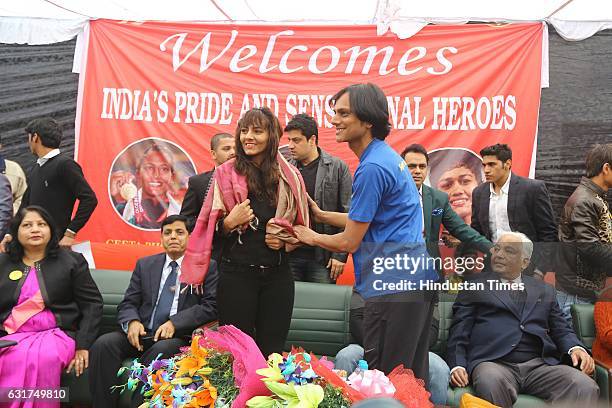 Indian wrestler Geeta Phogat during the centennial celebrations at Ramjas College, Delhi University, on January 12, 2017 in New Delhi, India....