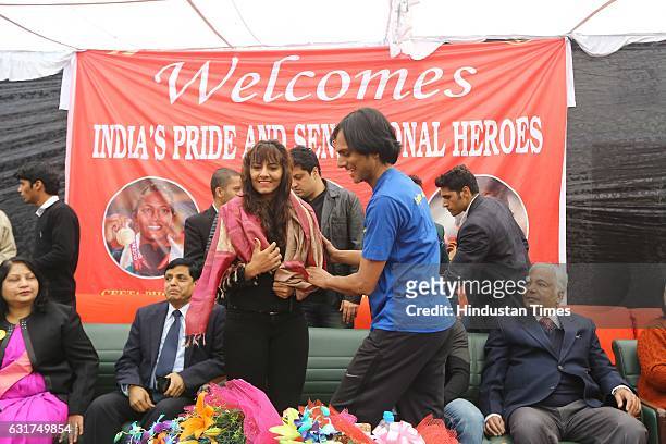Indian wrestler Geeta Phogat during the centennial celebrations at Ramjas College, Delhi University, on January 12, 2017 in New Delhi, India....