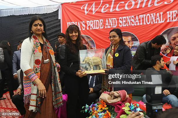 Indian wrestler Geeta Phogat during the centennial celebrations at Ramjas College, Delhi University, on January 12, 2017 in New Delhi, India....