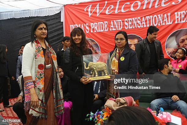 Indian wrestler Geeta Phogat during the centennial celebrations at Ramjas College, Delhi University, on January 12, 2017 in New Delhi, India....