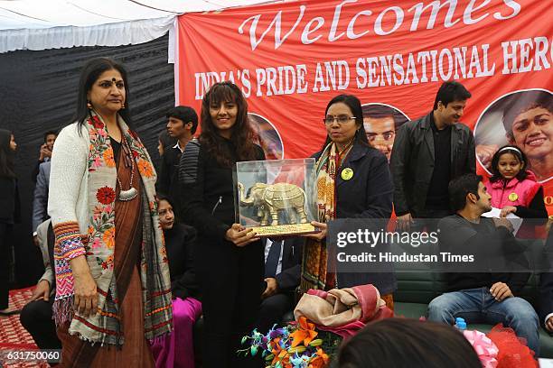 Indian wrestler Geeta Phogat during the centennial celebrations at Ramjas College, Delhi University, on January 12, 2017 in New Delhi, India....