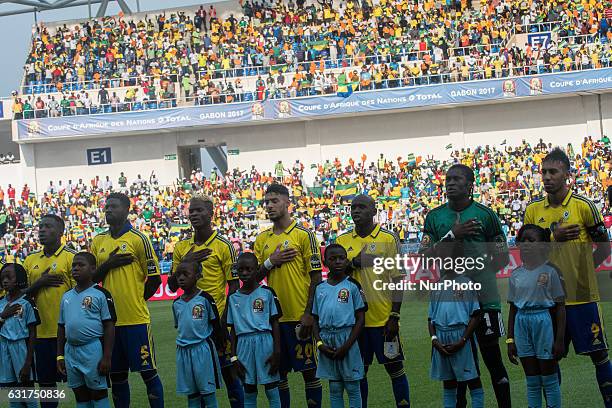 Gabon's team during African Cup of Nations 2017 between Gabon and Guinea-Bissau at Stade de lAmitié Sino stadium, Libreville, Gabon on January 14,...