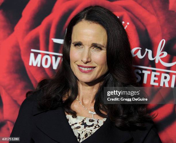 Actress Andie MacDowell arrives at Hallmark Channel And Hallmark Movies And Mysteries Winter 2017 TCA Press Tour at The Tournament House on January...