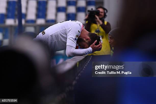 Andrea Rispoli shows his dejection during the Serie A match between US Sassuolo and US Citta di Palermo at Mapei Stadium - Citta' del Tricolore on...