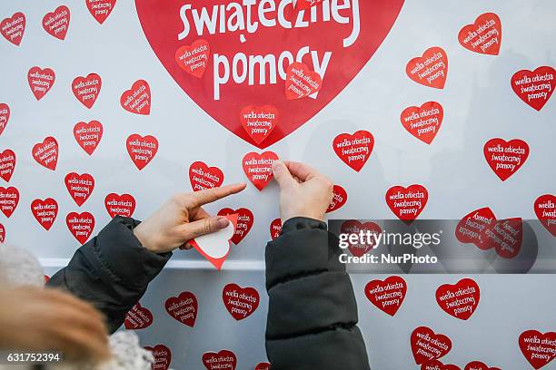 Car labeled with thousands of red hearts is seen during 25th Grand Finale of Great Orchestra of Christmas Charity on January 15th, 2017 in Gdansk....