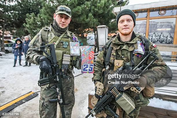 Volunteers in military uniforms collecting money are seen during 25th Grand Finale of Great Orchestra of Christmas Charity on January 15th, 2017 in...