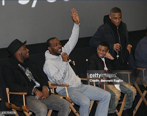 Woody McClain, Luke James, Dante Hoagland, and Keith Powers attend the New Edition Story BET AMC Screenings Tour, New York on January 14, 2017 in New...