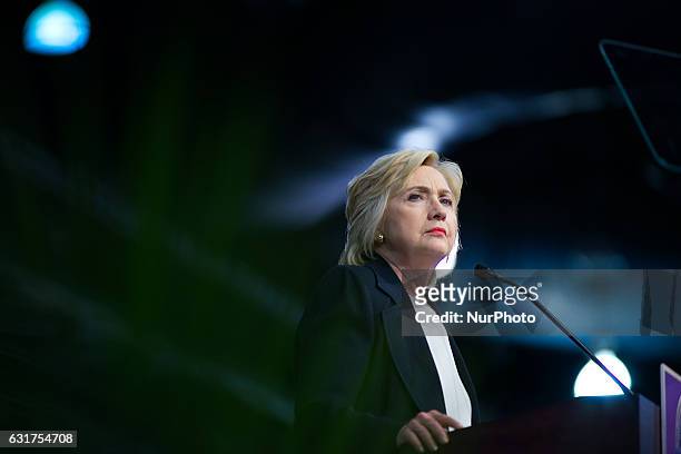 Hillary Clinton reacts to the Orlando, FL Pulse Nightclub Massacre as she appears for a crowd of African American leaders gathered at African...