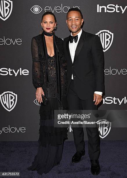 Model Chrissy Teigen and singer John Legend arrive at the 18th Annual Post-Golden Globes Party hosted by Warner Bros. Pictures and InStyle at The...